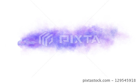 Thick blue exhaust smoke cloud trail isolated on black background from aircraft or vehicle with combustion engine 129545918