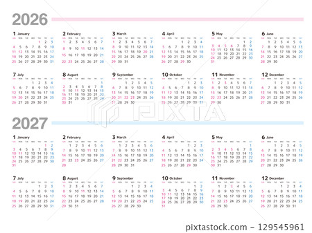 2026-2027 年曆（週日開始） 129545961