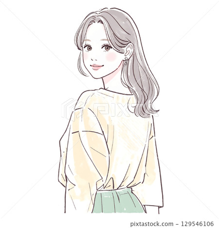 Watercolor and hand-drawn illustration material of women and girls Watercolor and hand-drawn illustration material of women and girls 129546106