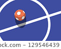 Futsal ball on field, top view, indoor soccer postcard, view from above, vector 129546439
