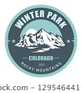 Winter Park ski resort, Colorado, USA, emblem with snow-covered mountains, vector 129546441