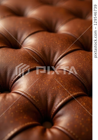 Brown leather upholstery creating luxurious tufted pattern Brown leather upholstery creating luxurious tufted pattern 129546739