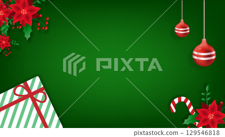 Christmas landing page or background with gift box, flowers for posters, banners, brochure and other winter events. Christmas landing page or background with gift box, flowers for posters, banners, brochure and other winter events. 129546818