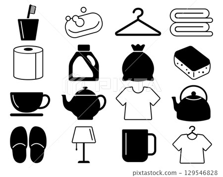 Set of 16 icons for everyday items in monochrome Set of 16 icons for everyday items in monochrome 129546828