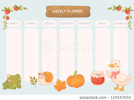 Cute weekly planner with animals, pumpkins and strawberries Cute weekly planner with animals, pumpkins and strawberries 129547058