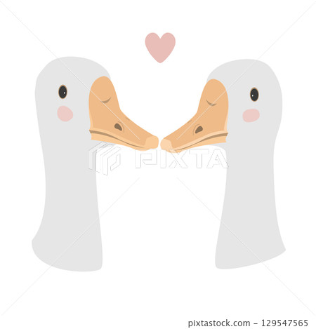 Geese couple in love. I love you and Valentine day design element. Vector isolated illustration Geese couple in love. I love you and Valentine day design element. Vector isolated illustration 129547565