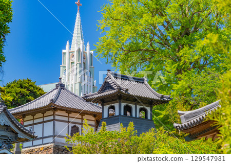 [Hirado Island, Nagasaki Prefecture] Hirado Xavier Memorial Church seen from Zuiunji Temple 129547981