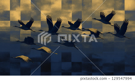 黃昏時分一群鶴飛的插圖 129547994