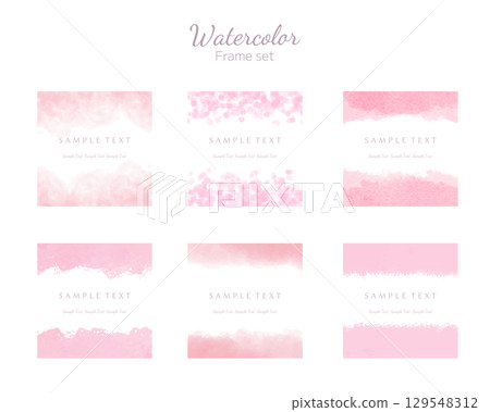 Watercolor texture frame set pastel color pink Watercolor texture frame set pastel color pink 129548312