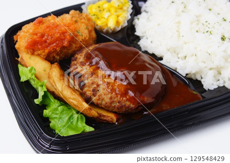 Hamburger and cream croquette bento 129548429