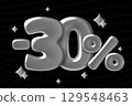 30 percent off sale with sparkling chrome numbers and minus sign dark banner design 129548463