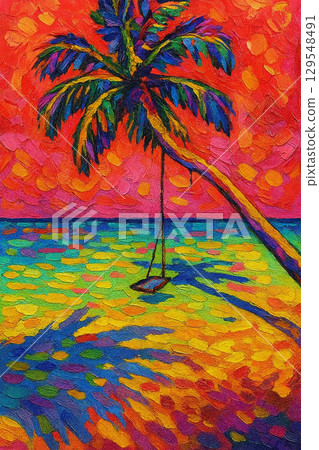 Landscape with palm trees and the sea Landscape with palm trees and the sea 129548491