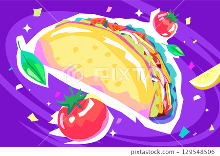 Flat Hand Drawn Design Composition of Tacos 129548506
