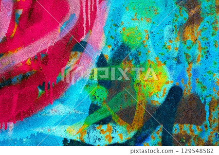 Vibrant Graffiti Texture with Neon Blue, Green, Pink, Urban 90s, Y2K Aesthetic 129548582