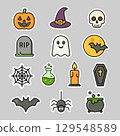 Set of Halloween Themed Vector Icons: Spooky Symbols and Stickers 129548589