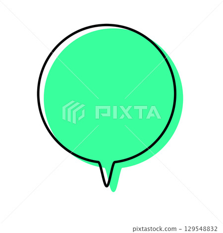 A simple speech bubble with misaligned lines, pointing downward in a circular shape A simple speech bubble with misaligned lines, pointing downward in a circular shape 129548832