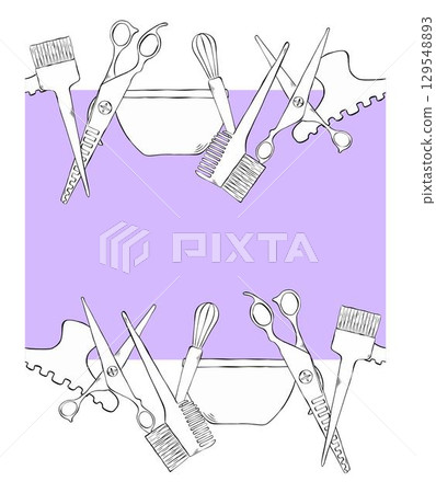 Hair color Salon seamless horizontal border frame template. Vector graphic line ink illustration. background for banners, print for fabric, labels, t-shirt printing. For logo, web, package, sticker. Hair color Salon seamless horizontal border frame template. Vector graphic line ink illustration. background for banners, print for fabric, labels, t-shirt printing. For logo, web, package, sticker. 129548893