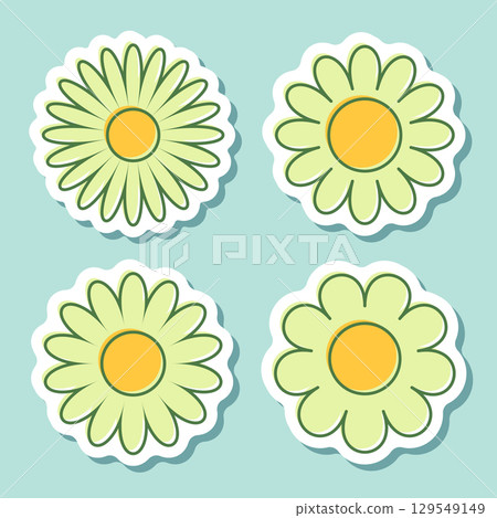 Daisy chamomile sticker icon set in flat style. Flower vector illustration on isolated background. Floral sign business concept. Daisy chamomile sticker icon set in flat style. Flower vector illustration on isolated background. Floral sign business concept. 129549149
