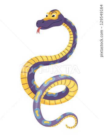 Cartoon color snake. Cute smiling animal, funny reptile of wild tropical nature. Flat vector isolated illustrations for kids design 129549164