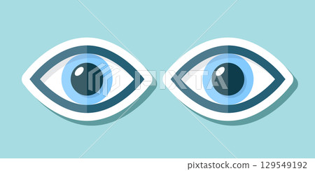 Human eye sticker icon in flat style. Eyeball vector illustration on isolated background. Vision sign business concept. Human eye sticker icon in flat style. Eyeball vector illustration on isolated background. Vision sign business concept. 129549192