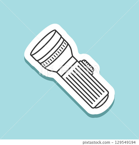 Flashlight sticker icon in line flat style. Electric lamp vector illustration on isolated background. Pocket lantern sign business concept. Flashlight sticker icon in line flat style. Electric lamp vector illustration on isolated background. Pocket lantern sign business concept. 129549194