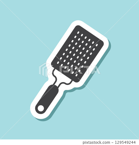 Grater sticker icon in flat style. Cookery vector illustration on isolated background. Kitchen utensils sign business concept. 129549244