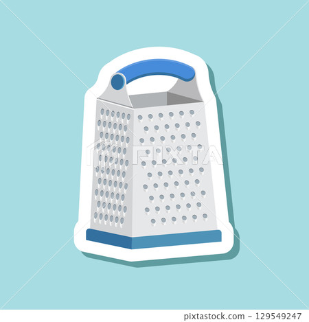 Grater sticker icon in flat style. Cookery vector illustration on isolated background. Kitchen utensils sign business concept. Grater sticker icon in flat style. Cookery vector illustration on isolated background. Kitchen utensils sign business concept. 129549247