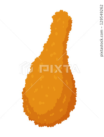 Fried chicken. Crispy fried chicken drumstick isolated on white background. Beautiful delicious in cartoon style. Fresh fast food fry meat 129549262