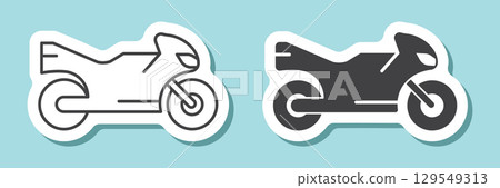 Motorbike sticker icon in flat style. Motorcycle vector illustration on isolated background. Transport sign business concept. Motorbike sticker icon in flat style. Motorcycle vector illustration on isolated background. Transport sign business concept. 129549313