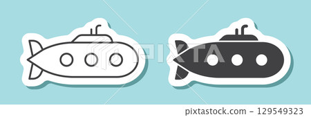Submarine sticker icon in flat style. Bathyscaphe vector illustration on isolated background. Transport sign business concept. 129549323