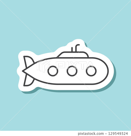 Submarine sticker icon in line stroke flat style. Bathyscaphe vector illustration on isolated background. Transport sign business concept. 129549324