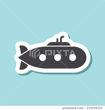 Submarine sticker icon in flat style. Bathyscaphe vector illustration on isolated background. Transport sign business concept. 129549325
