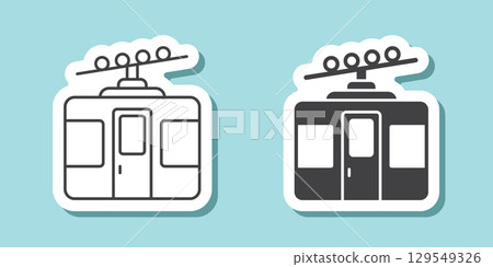 Ski cable car sticker in flat style. Funicular vector illustration on isolated background. Gondola sign business concept. 129549326