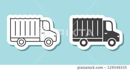 Truck sticker icon in flat style. Freight vector illustration on isolated background. Delivery sign business concept. 129549335
