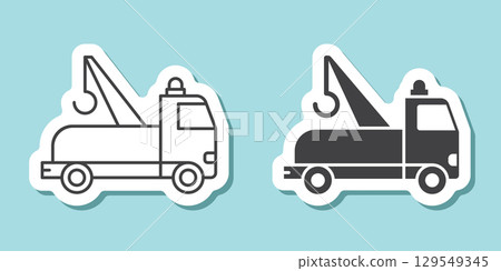Tow track sticker icon in flat style. Service car vector illustration on isolated background. Transport sign business concept. Tow track sticker icon in flat style. Service car vector illustration on isolated background. Transport sign business concept. 129549345