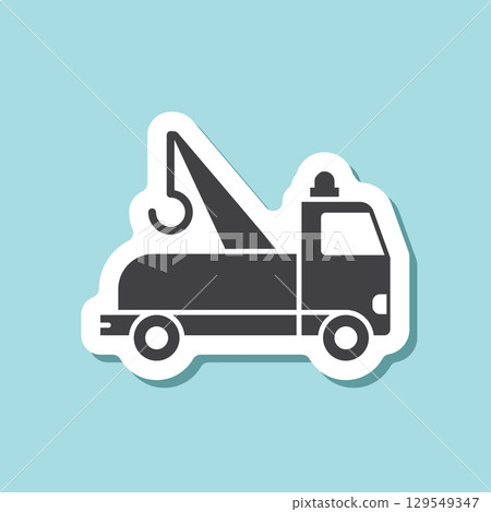 Tow track sticker icon in flat style. Service car vector illustration on isolated background. Transport sign business concept. Tow track sticker icon in flat style. Service car vector illustration on isolated background. Transport sign business concept. 129549347