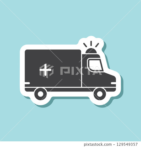 Emergency car sticker icon in flat style. Ambulance vector illustration on isolated background. Transport sign business concept. Emergency car sticker icon in flat style. Ambulance vector illustration on isolated background. Transport sign business concept. 129549357