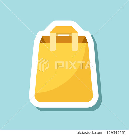 Shopping bag packing sticker icon in flat style. Package vector illustration on isolated background. Purchase sign business concept. Shopping bag packing sticker icon in flat style. Package vector illustration on isolated background. Purchase sign business concept. 129549361