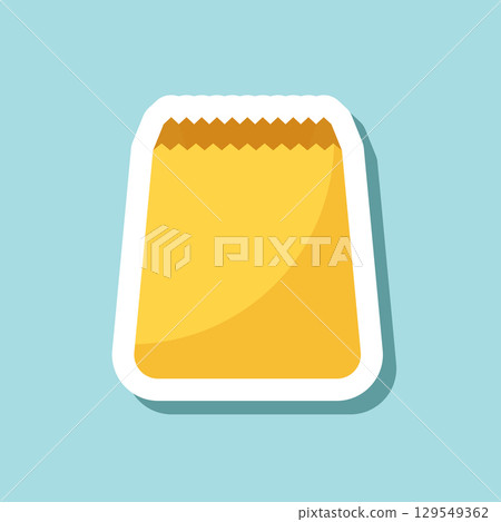 Shopping bag packing sticker icon in flat style. Package vector illustration on isolated background. Purchase sign business concept. Shopping bag packing sticker icon in flat style. Package vector illustration on isolated background. Purchase sign business concept. 129549362