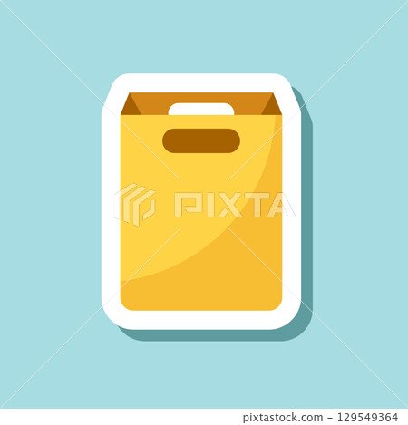 Shopping bag packing sticker icon in flat style. Package vector illustration on isolated background. Purchase sign business concept. Shopping bag packing sticker icon in flat style. Package vector illustration on isolated background. Purchase sign business concept. 129549364