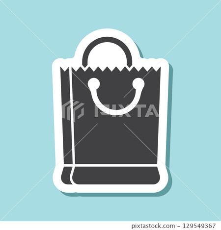 Shopping bag packing sticker icon in flat style. Package vector illustration on isolated background. Purchase sign business concept. 129549367