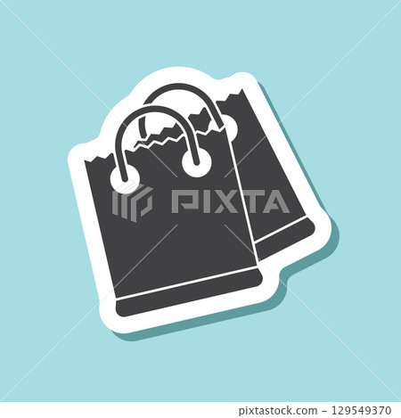 Shopping bag packing sticker icon in flat style. Package vector illustration on isolated background. Purchase sign business concept. Shopping bag packing sticker icon in flat style. Package vector illustration on isolated background. Purchase sign business concept. 129549370