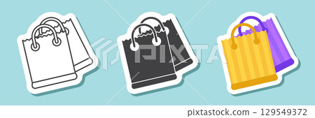 Shopping bag packing sticker icon in flat style. Package vector illustration on isolated background. Purchase sign business concept. 129549372