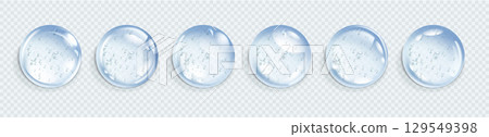 Hyaluronic acid bubbles. Collagen clear drops. Cosmetic serum. Skincare product. Vector illustration 129549398