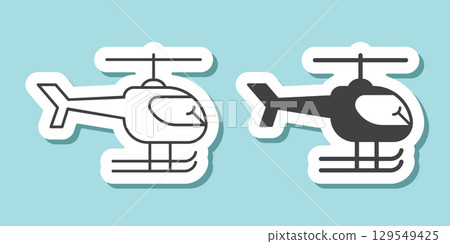 Helicopter sticker icon in flat style. Chopper vector illustration on isolated background. Transport sign business concept. 129549425