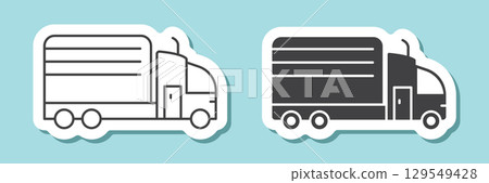 Truck sticker icon in flat style. Freight vector illustration on isolated background. Delivery sign business concept. Truck sticker icon in flat style. Freight vector illustration on isolated background. Delivery sign business concept. 129549428