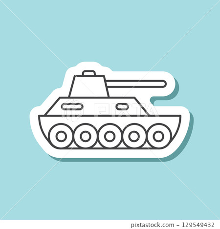Tank sticker icon in line stroke flat style. Panzer vehicle vector illustration on isolated background. Transport sign business concept. 129549432