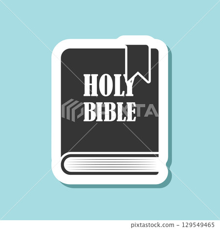 Holy bible sticker icon in flat style. Christianity book vector illustration on isolated background. Religion sign business concept. 129549465