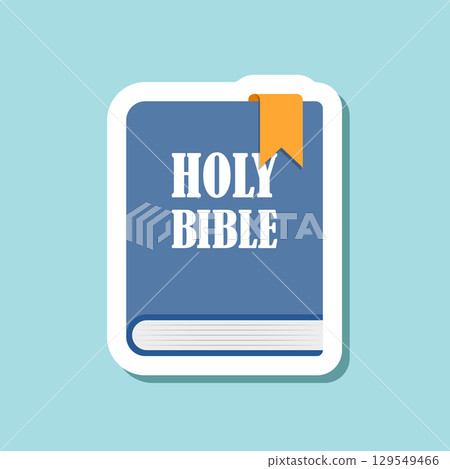 Holy bible sticker icon in flat style. Christianity book vector illustration on isolated background. Religion sign business concept. 129549466