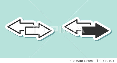Exchange sticker icon in flat style. Left and right arrow vector illustration on isolated background. Forward sign business concept. Exchange sticker icon in flat style. Left and right arrow vector illustration on isolated background. Forward sign business concept. 129549503